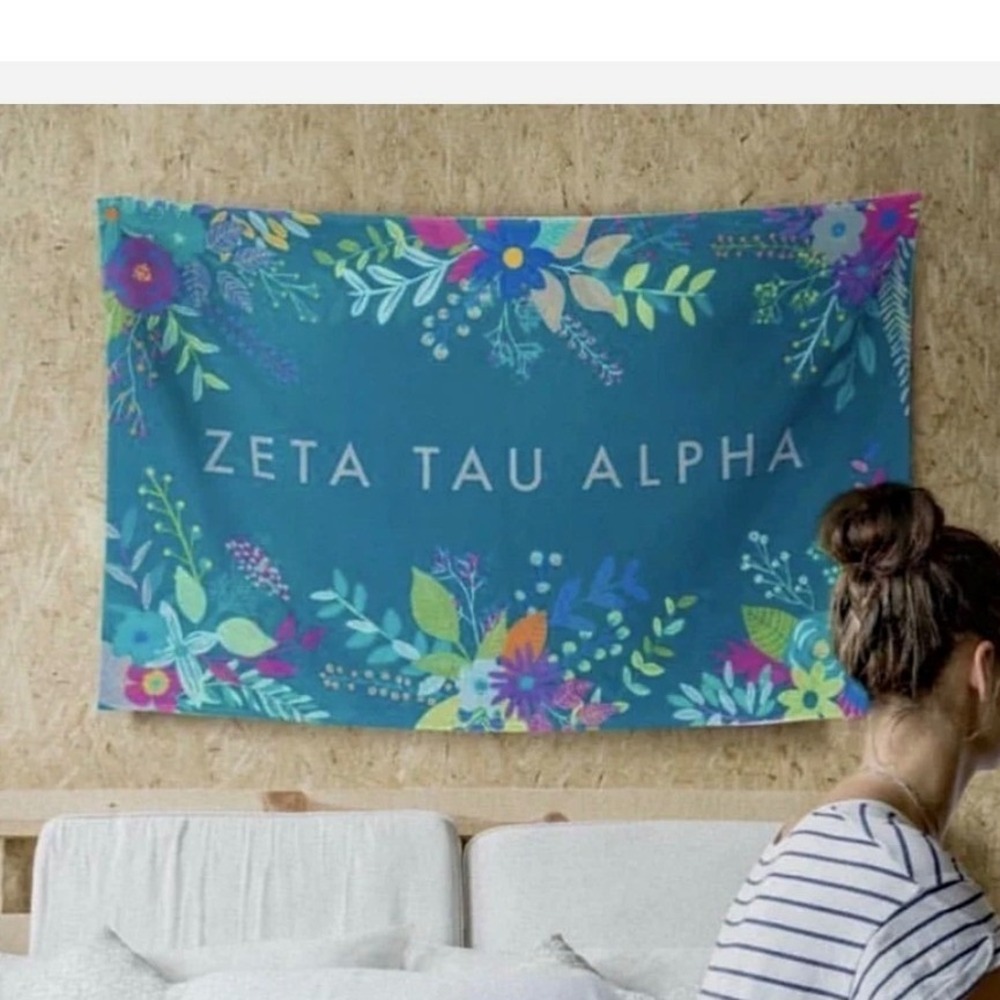 Alexandra & Company Zeta Tau Alpha ZTA Floral Dorm Flag Tapestry OS Blue